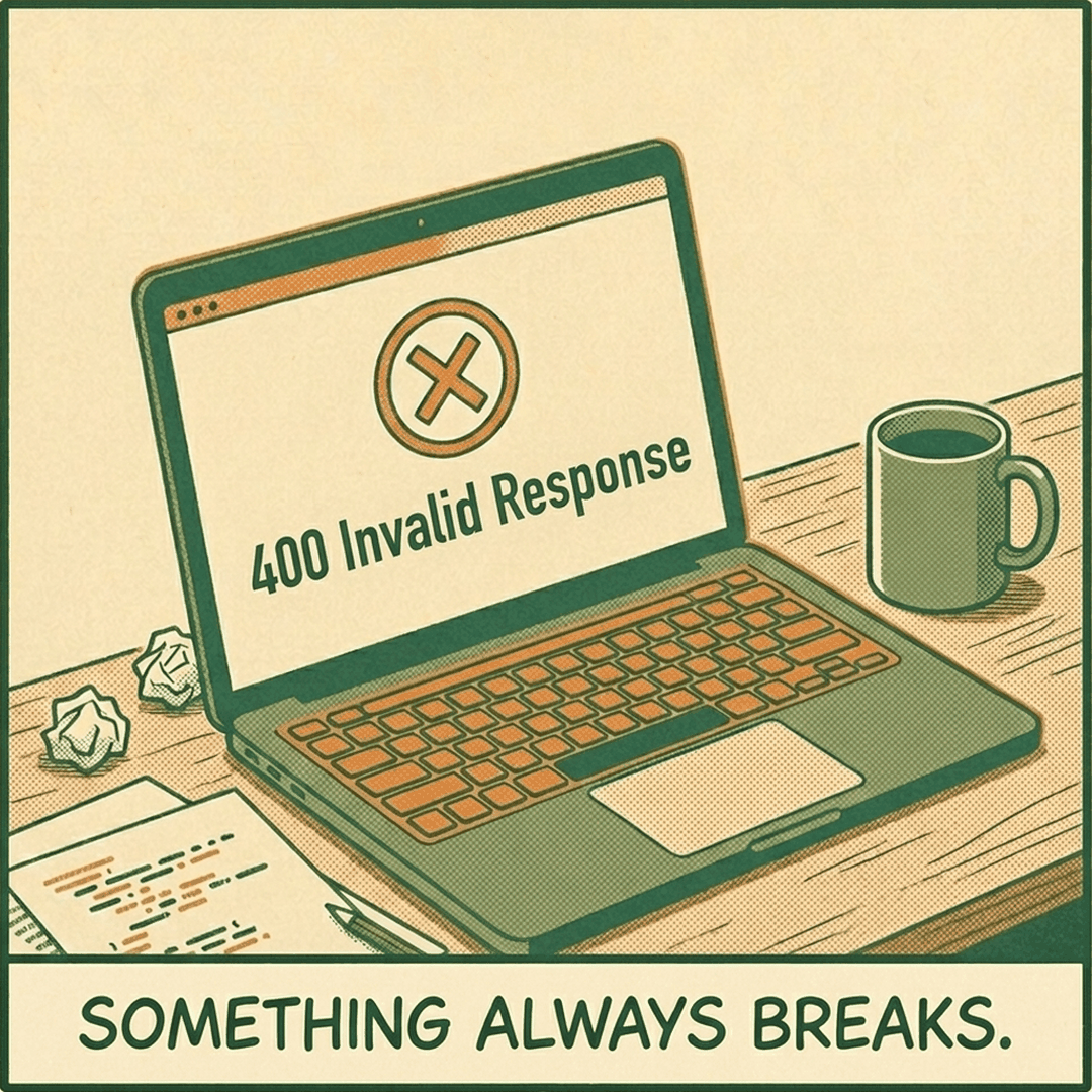 a laptop showing a 400 Invalid Response error
