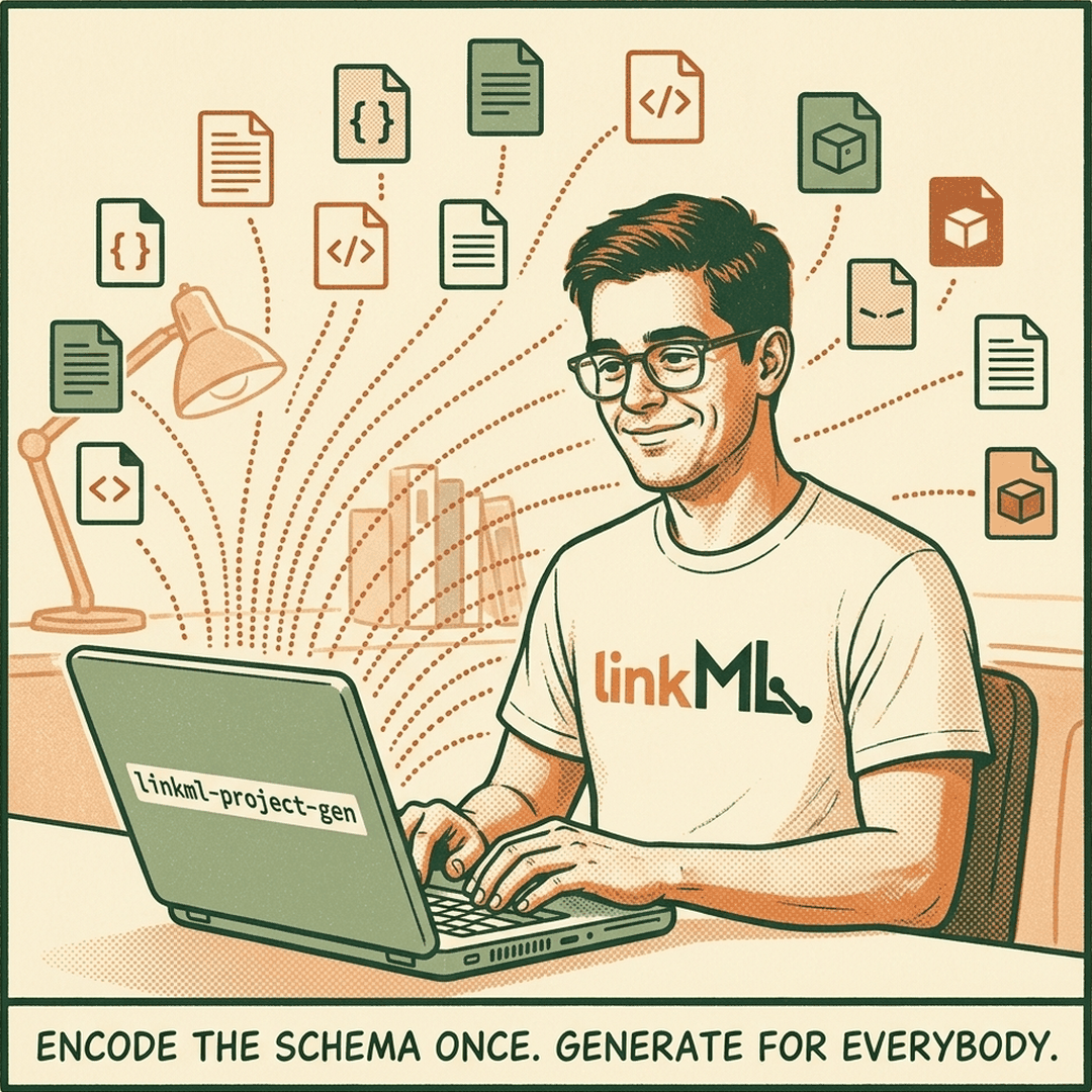 one schema file fans out into every generated artifact