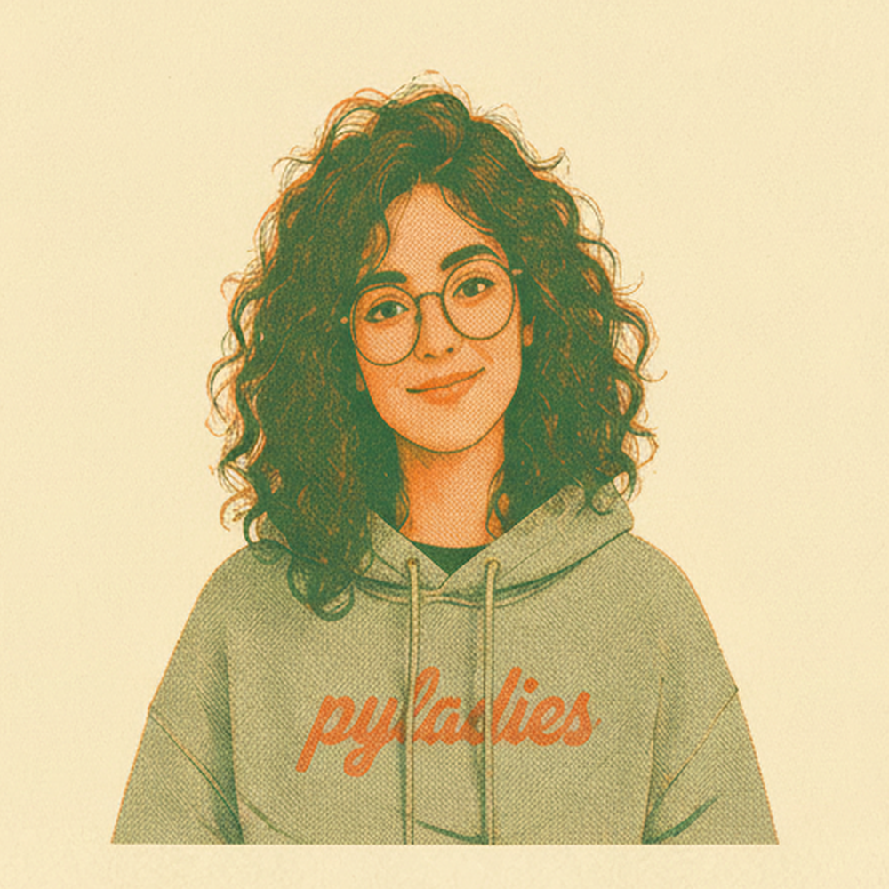Zelda, a developer in a hoodie, risograph comic panel